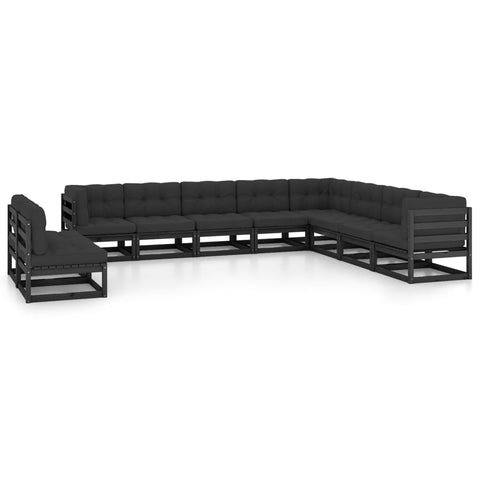 10-tlg. Garten-Lounge-Set mit Kissen Schwarz Massivholz Kiefer - kalb-Living.de