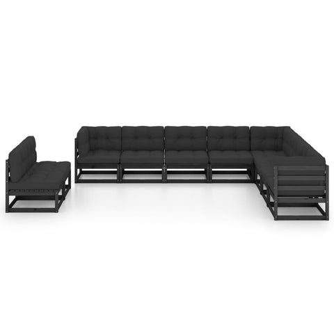10-tlg. Garten-Lounge-Set mit Kissen Schwarz Massivholz Kiefer - kalb-Living.de