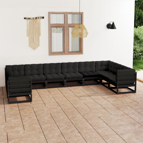10-tlg. Garten-Lounge-Set mit Kissen Schwarz Massivholz Kiefer - kalb-Living.de