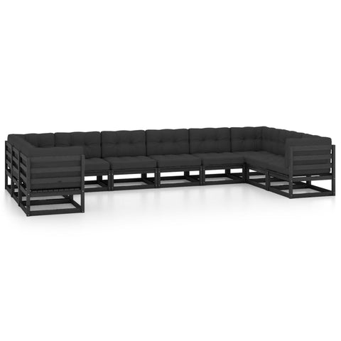 10-tlg. Garten-Lounge-Set mit Kissen Schwarz Massivholz Kiefer - kalb-Living.de