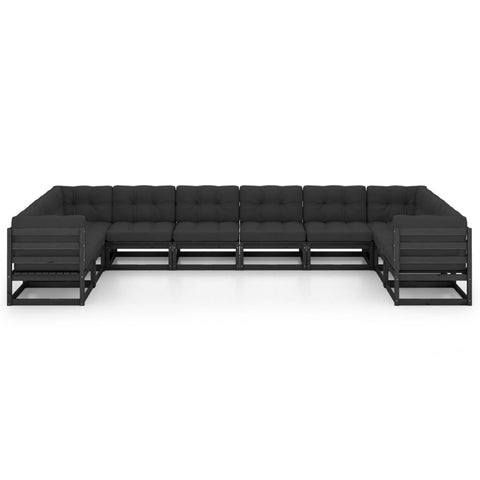 10-tlg. Garten-Lounge-Set mit Kissen Schwarz Massivholz Kiefer - kalb-Living.de