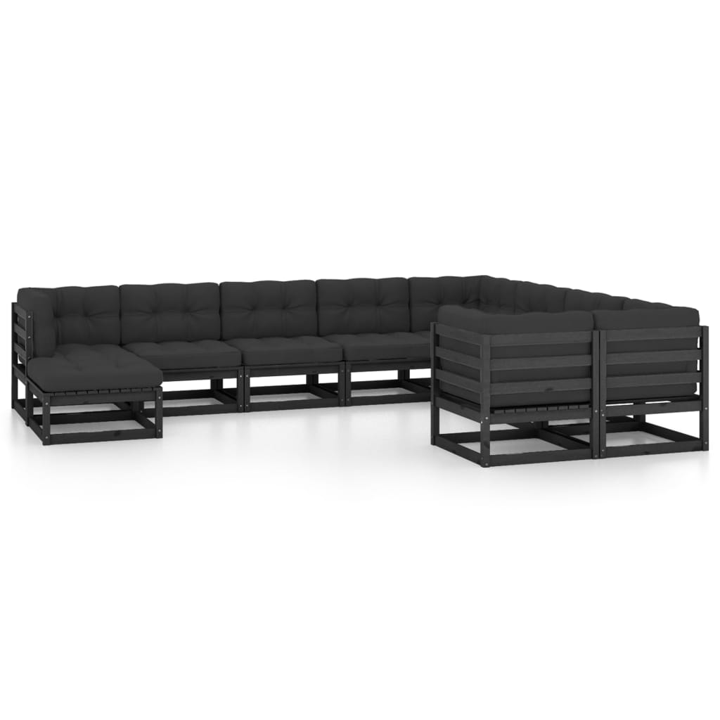 10-tlg. Garten-Lounge-Set mit Kissen Schwarz Massivholz Kiefer - kalb-Living.de
