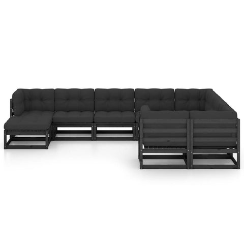 10-tlg. Garten-Lounge-Set mit Kissen Schwarz Massivholz Kiefer - kalb-Living.de