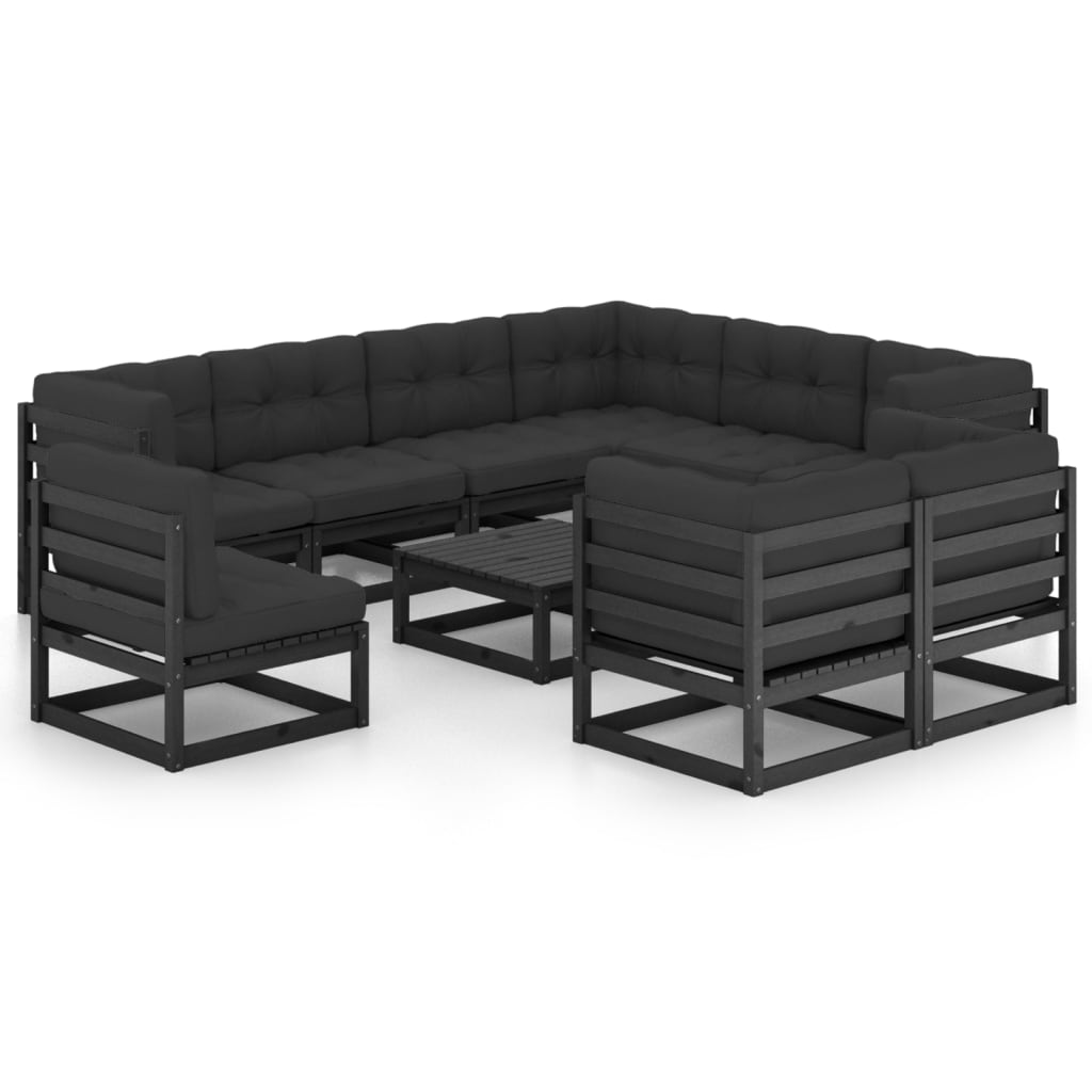10-tlg. Garten-Lounge-Set mit Kissen Schwarz Massivholz Kiefer - kalb-Living.de