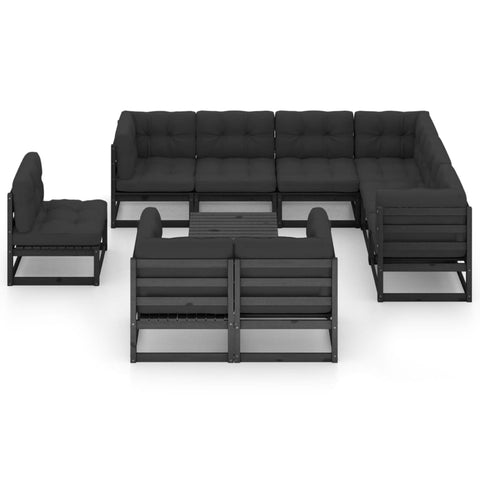 10-tlg. Garten-Lounge-Set mit Kissen Schwarz Massivholz Kiefer - kalb-Living.de