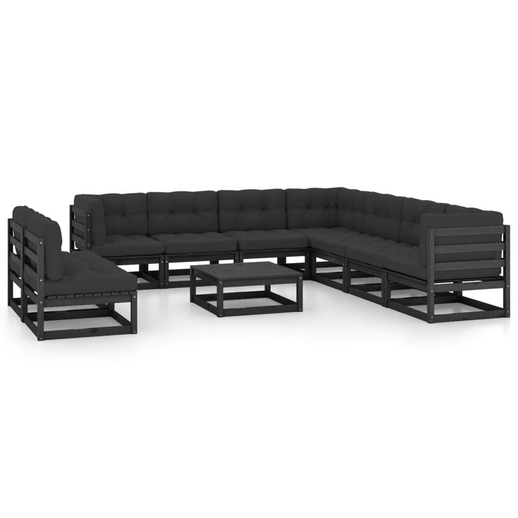 10-tlg. Garten-Lounge-Set mit Kissen Schwarz Massivholz Kiefer - kalb-Living.de