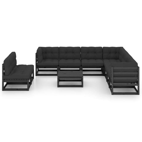 10-tlg. Garten-Lounge-Set mit Kissen Schwarz Massivholz Kiefer - kalb-Living.de