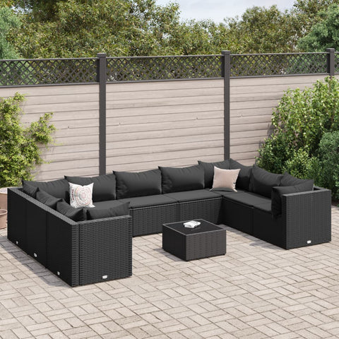 10-tlg. Garten-Lounge-Set mit Kissen Schwarz Poly Rattan - kalb-Living.de