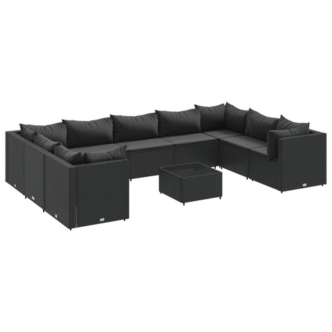 10-tlg. Garten-Lounge-Set mit Kissen Schwarz Poly Rattan - kalb-Living.de