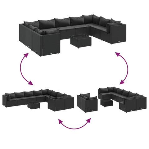 10-tlg. Garten-Lounge-Set mit Kissen Schwarz Poly Rattan - kalb-Living.de