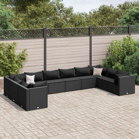 10-tlg. Garten-Lounge-Set mit Kissen Schwarz Poly Rattan - kalb-Living.de