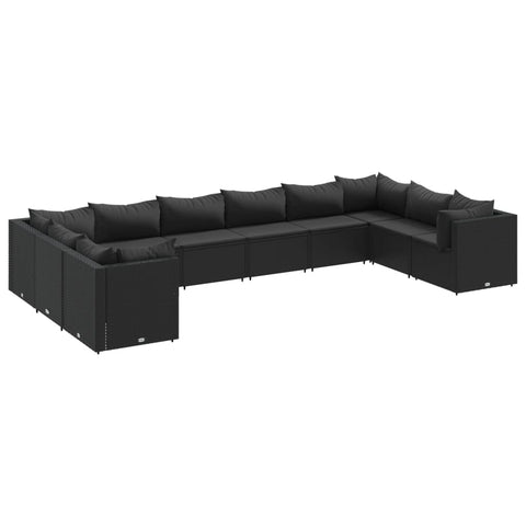 10-tlg. Garten-Lounge-Set mit Kissen Schwarz Poly Rattan - kalb-Living.de