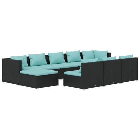 10-tlg. Garten-Lounge-Set mit Kissen Schwarz Poly Rattan - kalb-Living.de