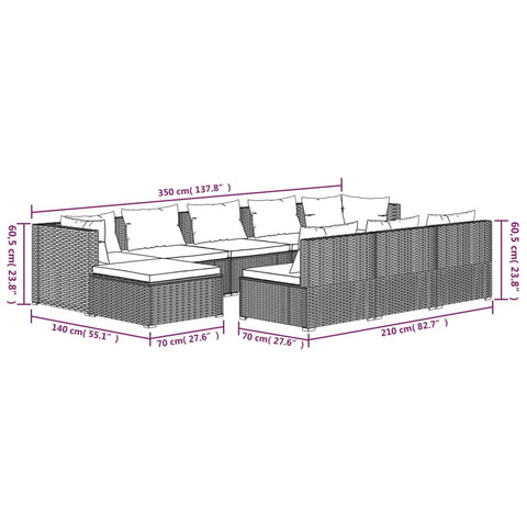 10-tlg. Garten-Lounge-Set mit Kissen Schwarz Poly Rattan - kalb-Living.de