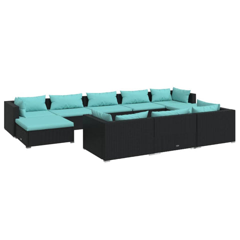 10-tlg. Garten-Lounge-Set mit Kissen Schwarz Poly Rattan - kalb-Living.de