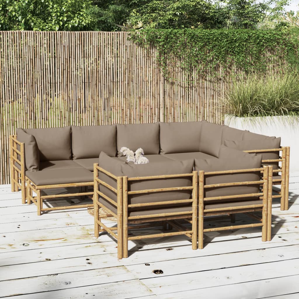 10-tlg. Garten-Lounge-Set mit Kissen Taupe Bambus - kalb-Living.de