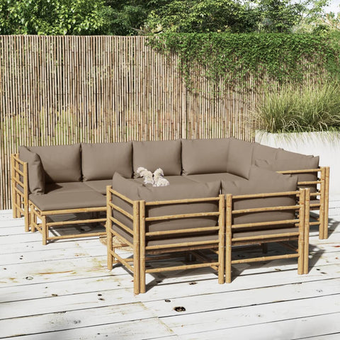 10-tlg. Garten-Lounge-Set mit Kissen Taupe Bambus - kalb-Living.de