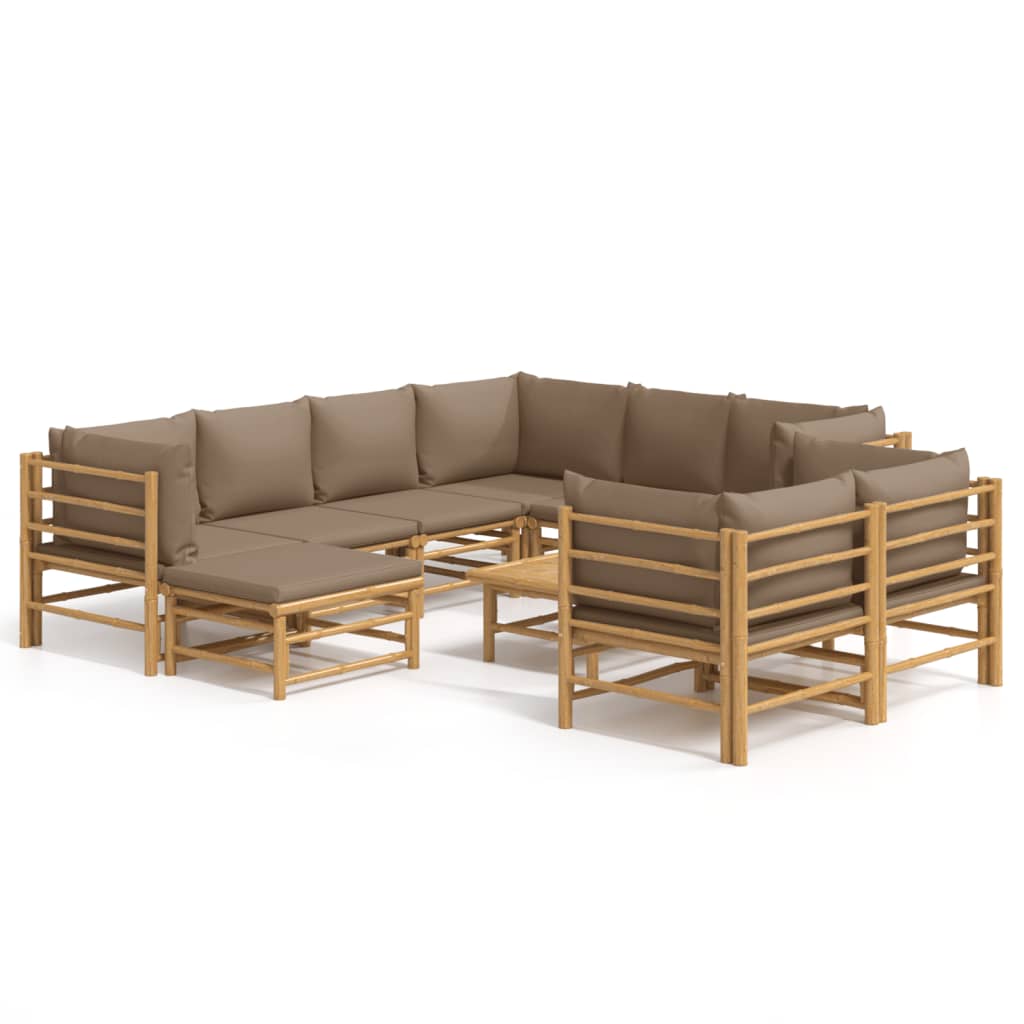 10-tlg. Garten-Lounge-Set mit Kissen Taupe Bambus - kalb-Living.de