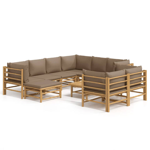 10-tlg. Garten-Lounge-Set mit Kissen Taupe Bambus - kalb-Living.de