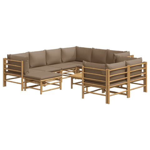 10-tlg. Garten-Lounge-Set mit Kissen Taupe Bambus - kalb-Living.de