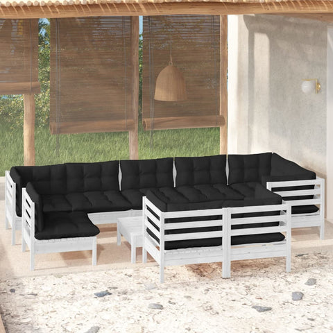 10-tlg. Garten-Lounge-Set mit Kissen Weiß Kiefer Massivholz - kalb-Living.de