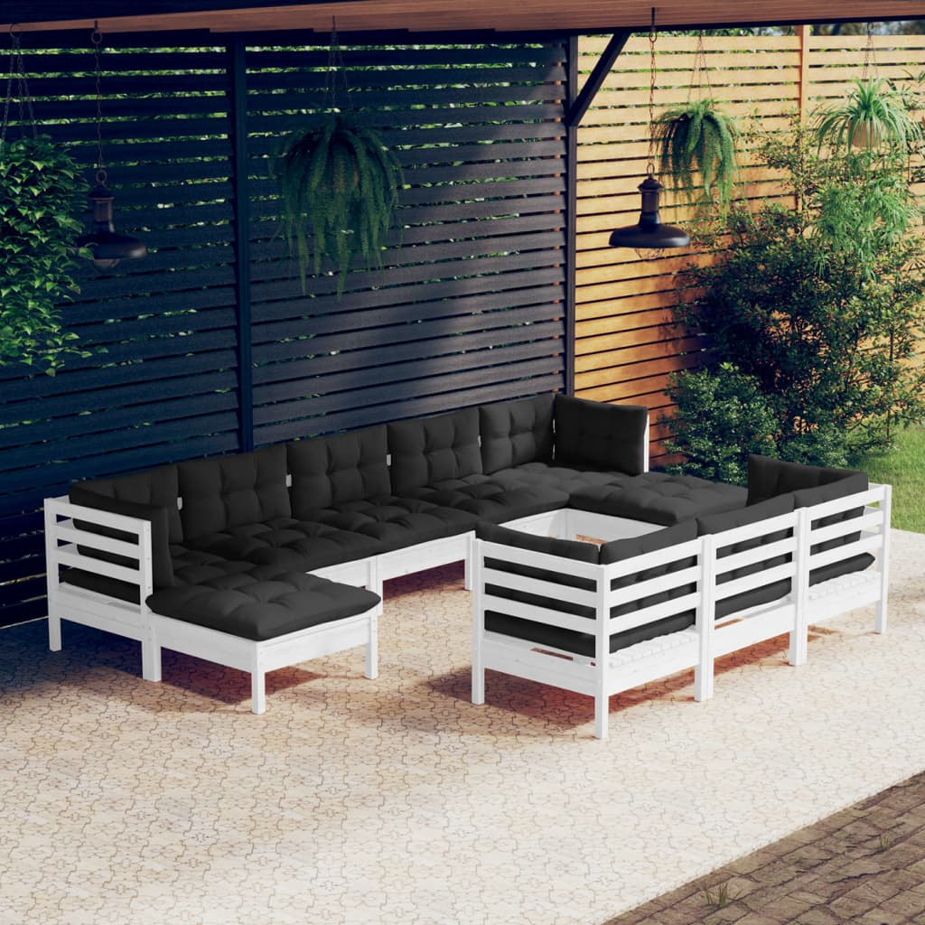 10-tlg. Garten-Lounge-Set mit Kissen Weiß Kiefer Massivholz - kalb-Living.de