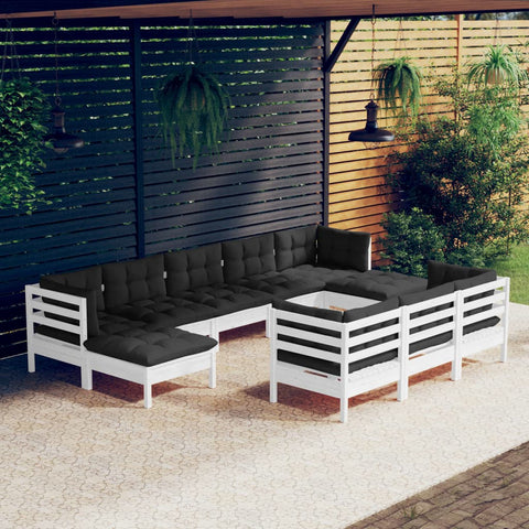 10-tlg. Garten-Lounge-Set mit Kissen Weiß Kiefer Massivholz - kalb-Living.de