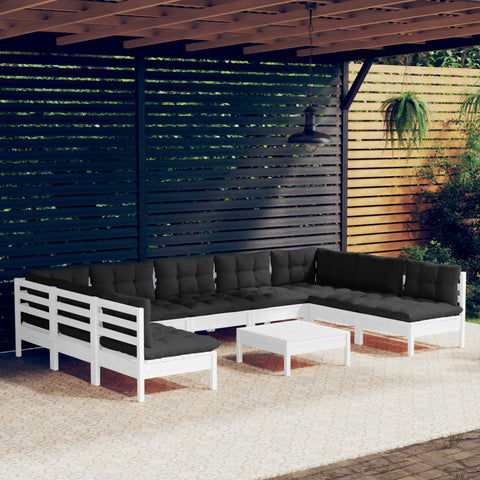 10-tlg. Garten-Lounge-Set mit Kissen Weiß Kiefer Massivholz - kalb-Living.de