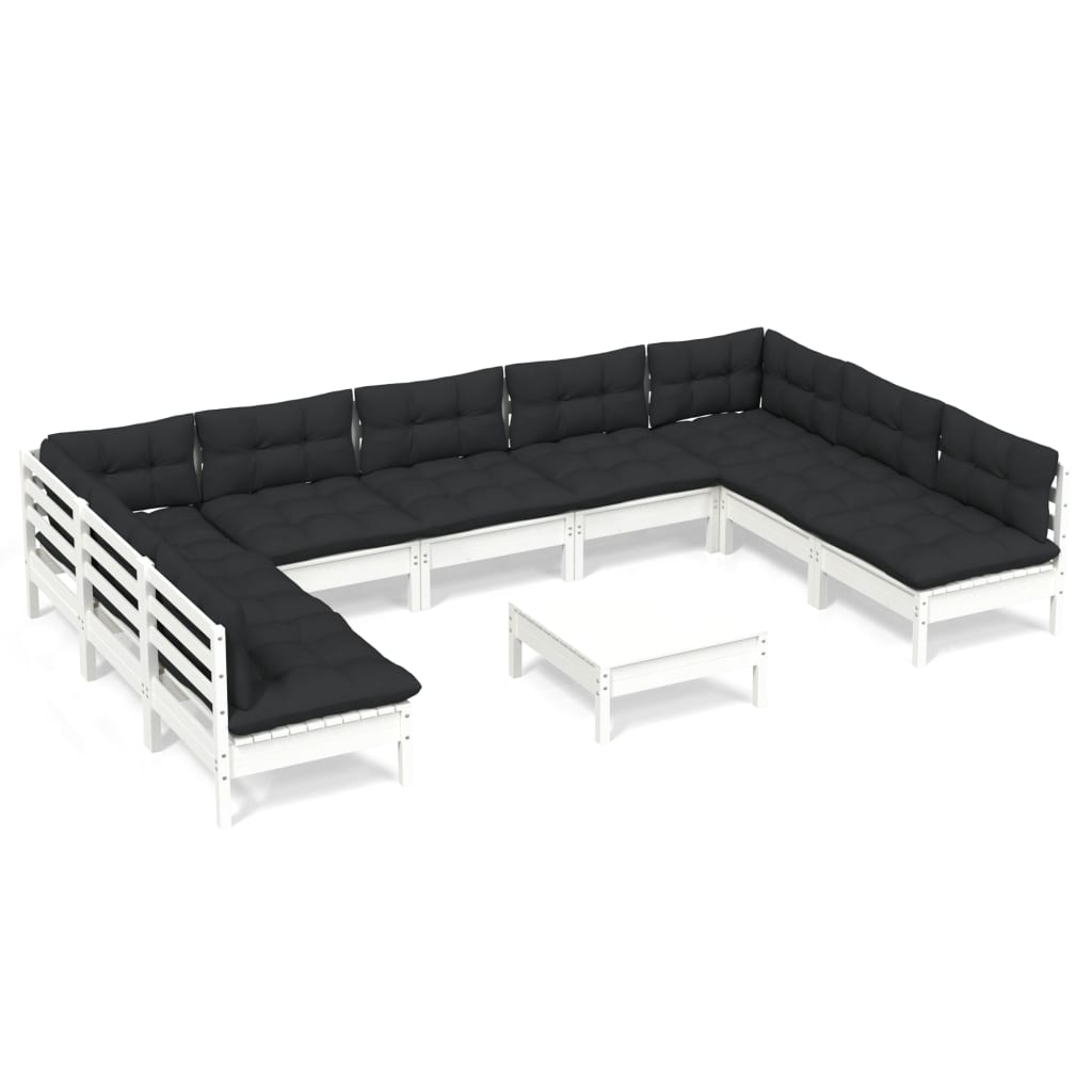 10-tlg. Garten-Lounge-Set mit Kissen Weiß Kiefer Massivholz - kalb-Living.de