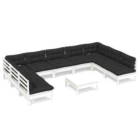 10-tlg. Garten-Lounge-Set mit Kissen Weiß Kiefer Massivholz - kalb-Living.de