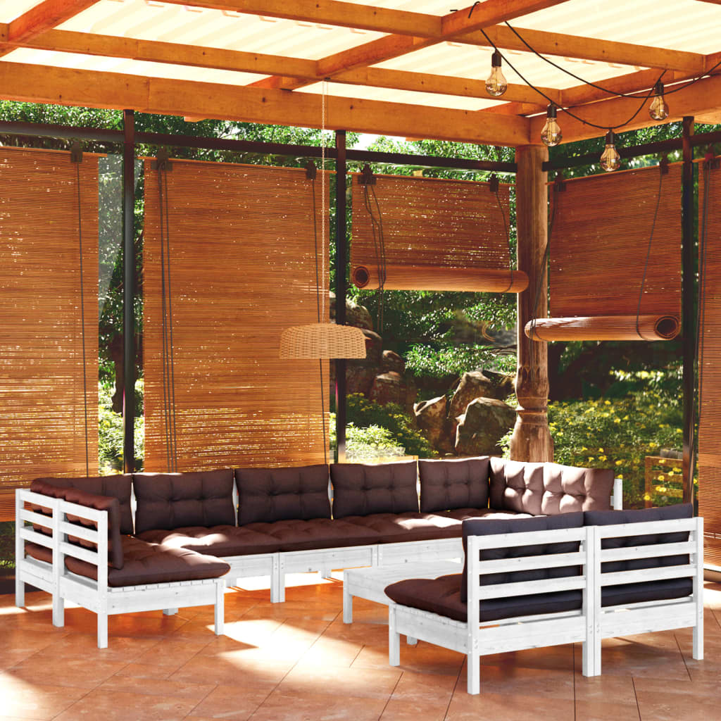 10-tlg. Garten-Lounge-Set mit Kissen Weiß Kiefer Massivholz - kalb-Living.de