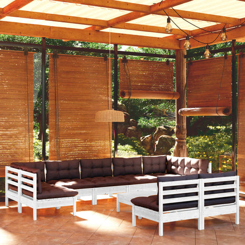 10-tlg. Garten-Lounge-Set mit Kissen Weiß Kiefer Massivholz - kalb-Living.de