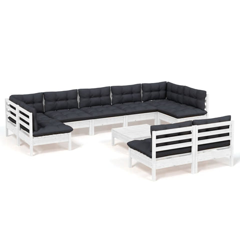 10-tlg. Garten-Lounge-Set mit Kissen Weiß Kiefer Massivholz - kalb-Living.de