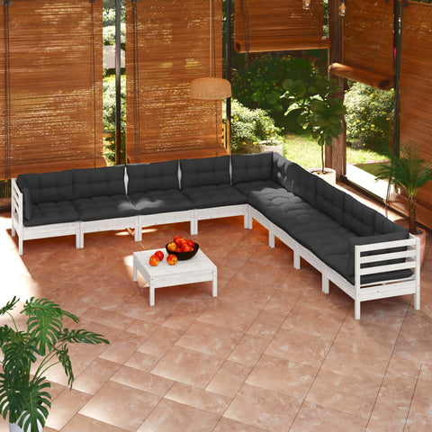 10-tlg. Garten-Lounge-Set mit Kissen Weiß Kiefer Massivholz - kalb-Living.de