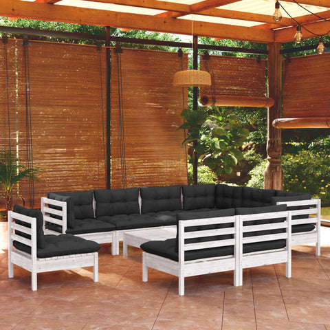 10-tlg. Garten-Lounge-Set mit Kissen Weiß Kiefer Massivholz - kalb-Living.de