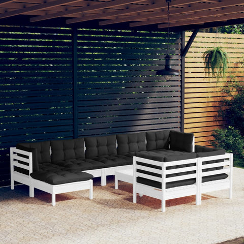 10-tlg. Garten-Lounge-Set mit Kissen Weiß Kiefer Massivholz - kalb-Living.de