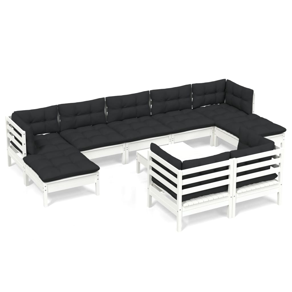 10-tlg. Garten-Lounge-Set mit Kissen Weiß Kiefer Massivholz - kalb-Living.de