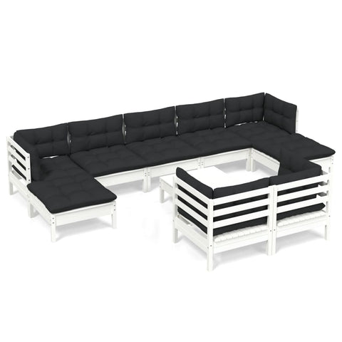 10-tlg. Garten-Lounge-Set mit Kissen Weiß Kiefer Massivholz - kalb-Living.de