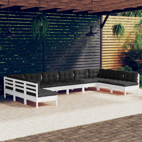 10-tlg. Garten-Lounge-Set mit Kissen Weiß Kiefer Massivholz - kalb-Living.de