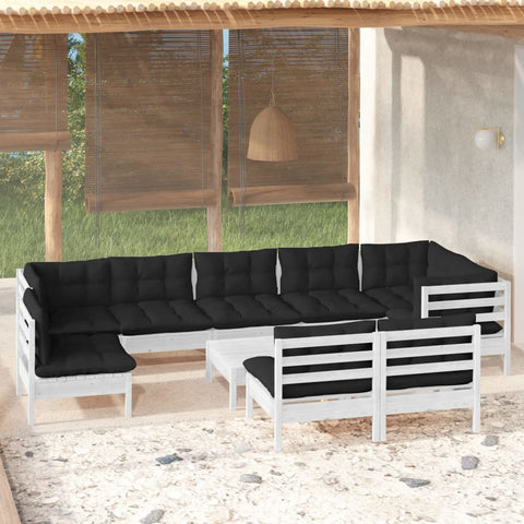 10-tlg. Garten-Lounge-Set mit Kissen Weiß Kiefer Massivholz - kalb-Living.de