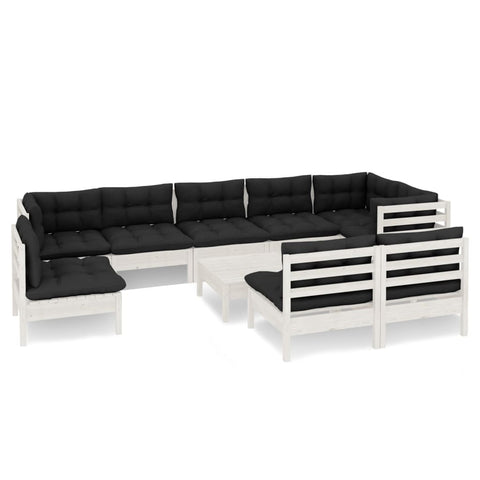 10-tlg. Garten-Lounge-Set mit Kissen Weiß Kiefer Massivholz - kalb-Living.de