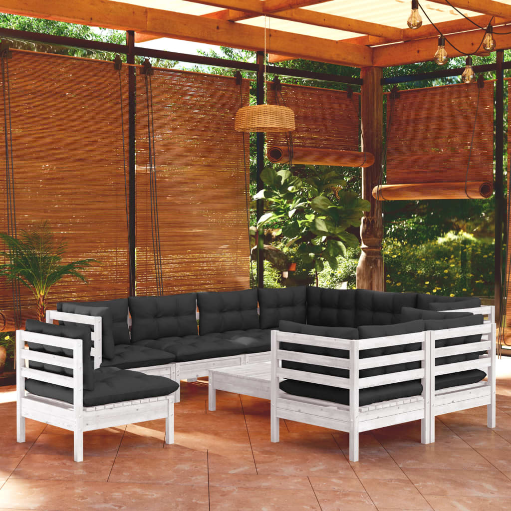 10-tlg. Garten-Lounge-Set mit Kissen Weiß Kiefer Massivholz - kalb-Living.de