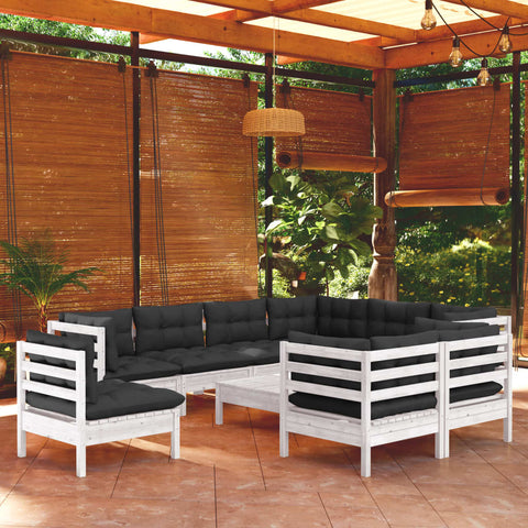 10-tlg. Garten-Lounge-Set mit Kissen Weiß Kiefer Massivholz - kalb-Living.de