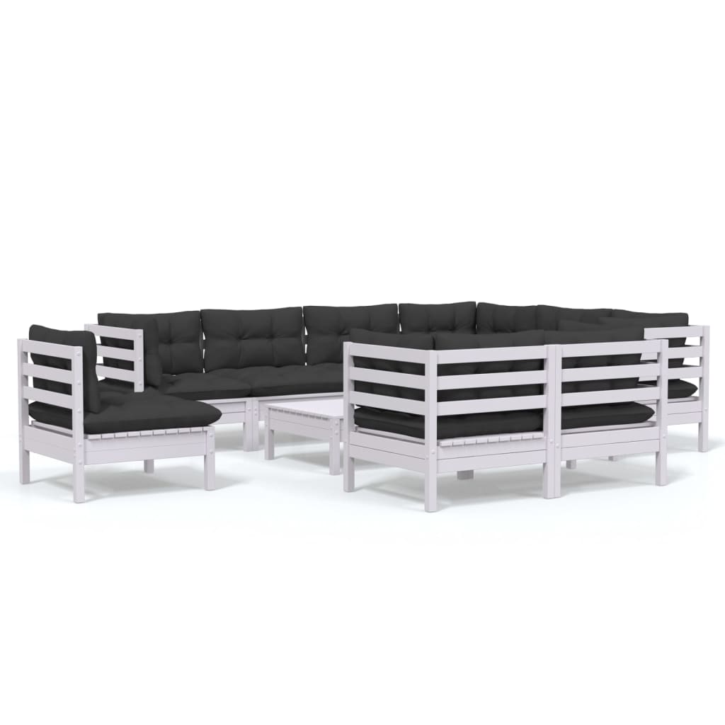 10-tlg. Garten-Lounge-Set mit Kissen Weiß Kiefer Massivholz - kalb-Living.de