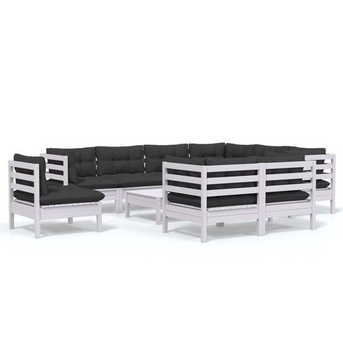 10-tlg. Garten-Lounge-Set mit Kissen Weiß Kiefer Massivholz - kalb-Living.de