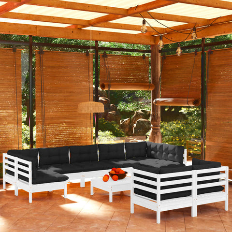 10-tlg. Garten-Lounge-Set mit Kissen Weiß Kiefer Massivholz - kalb-Living.de