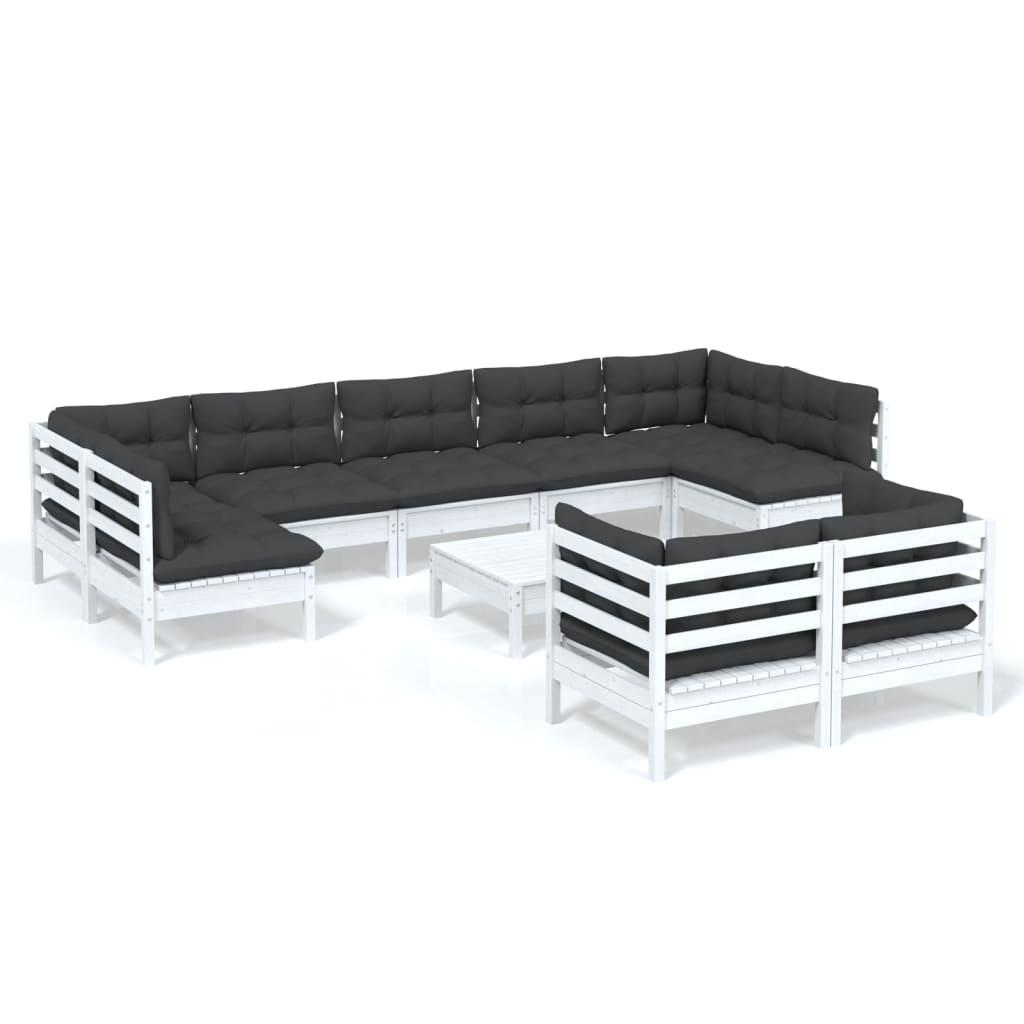 10-tlg. Garten-Lounge-Set mit Kissen Weiß Kiefer Massivholz - kalb-Living.de