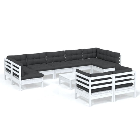 10-tlg. Garten-Lounge-Set mit Kissen Weiß Kiefer Massivholz - kalb-Living.de