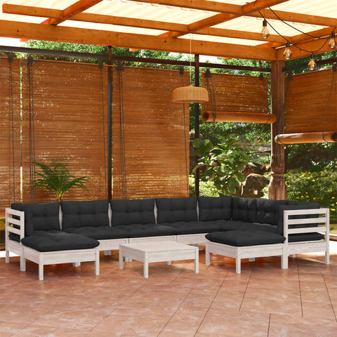 10-tlg. Garten-Lounge-Set mit Kissen Weiß Kiefer Massivholz - kalb-Living.de