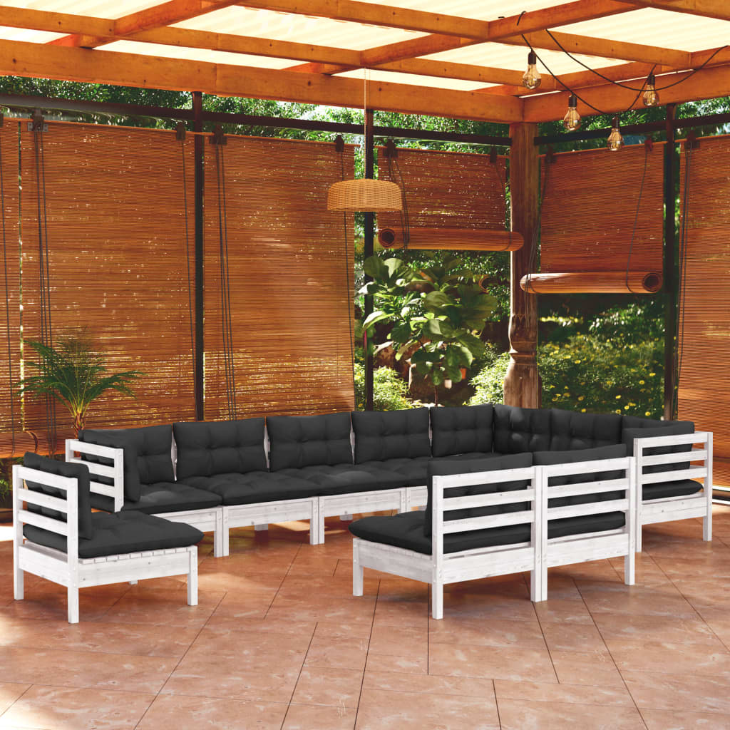 10-tlg. Garten-Lounge-Set mit Kissen Weiß Kiefer Massivholz - kalb-Living.de